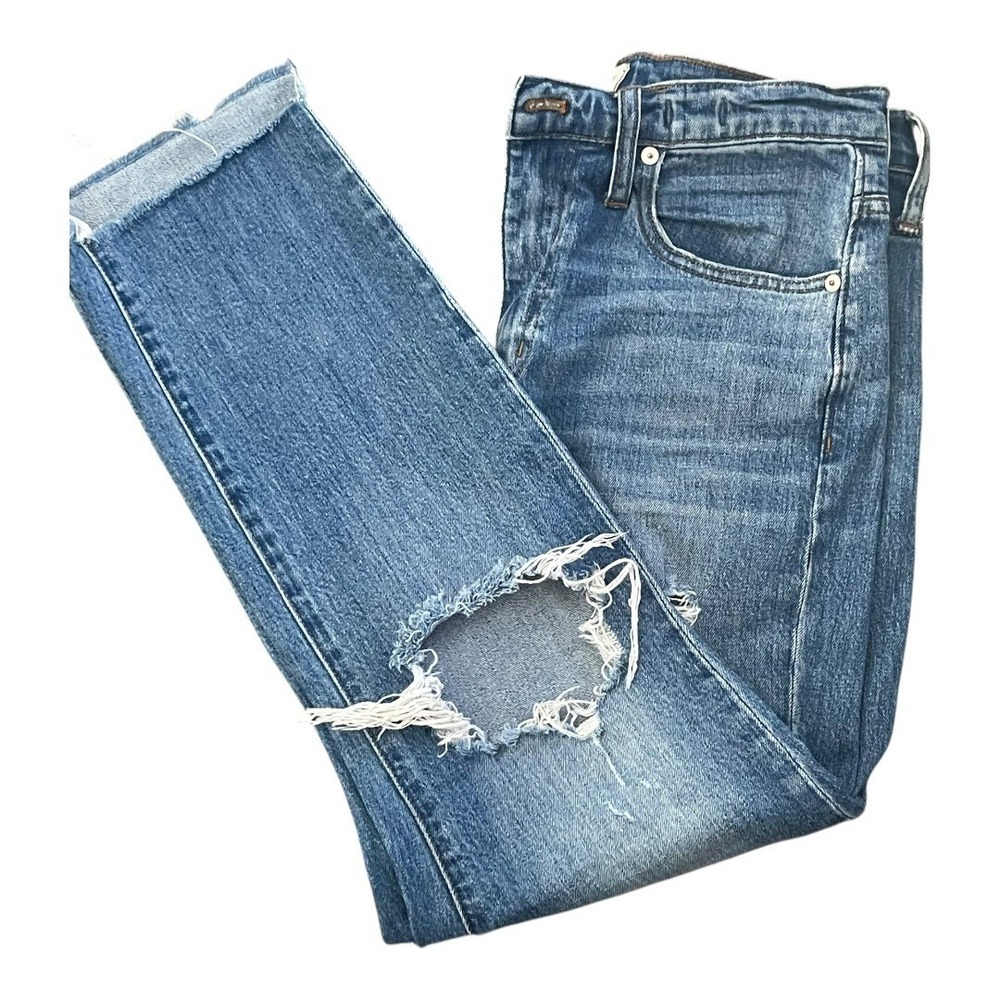 Madewell The High-Rise Boy Jean Distressed‎ Crop Raw Hem Blue  Women's Size 27 - Picture 7 of 9
